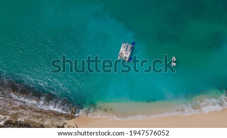 Aerial drone view of a beach in isolated Cayo Icacos Puerto Rico island. High quality photo