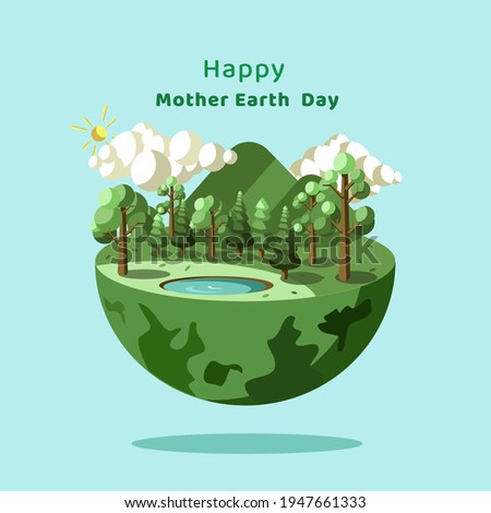 Happy earth mother's day beautiful green earth landscape illustration