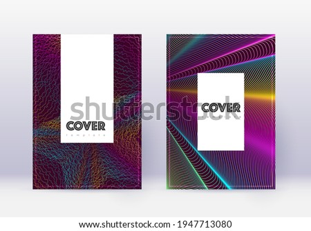 Hipster cover design template set. Rainbow abstract lines on wine red background. Classy cover design. Fine catalog, poster, book template etc.