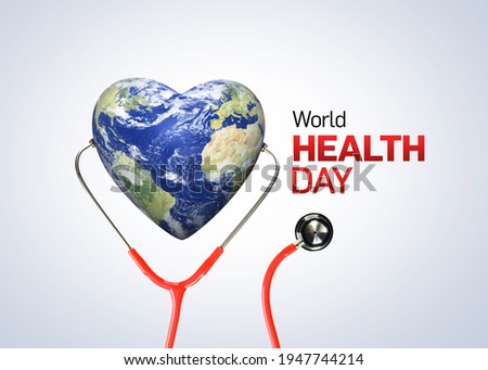 World Health Day concept. Heart and stethoscope design for health day. Global health care and Coronavirus  concept. World Day for Safety and Health at Work. Royalty-Free Stock Photo #1947744214