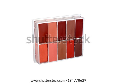 Professional lipstick palette isolated on white background