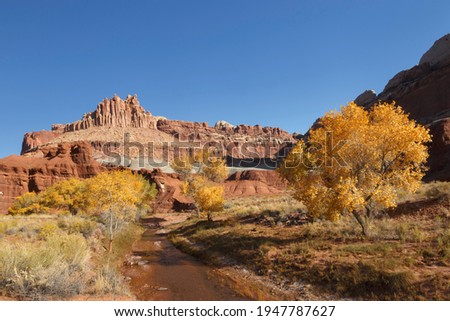 The Castle Rock Formation and Fremont River in Capitol Reef National Park