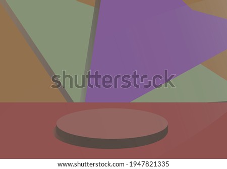 Abstract shaped stage with a minimal podium. Product showcase table on soft colors background, exhibition and business presentation stage. Vector EPS10