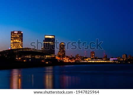 Nightscape of the City of Milwaukee skyline along Lake Michigan