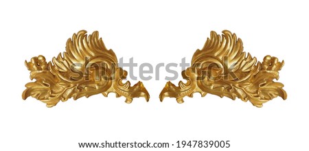 Golden floral decorative element isolated on white background. Design element with clipping path