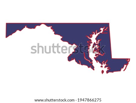 High detail solid vector map of Maryland with official USA flag colors. Maryland map isolated on white background. The map is appropriate for digital editing and prints of any size. 