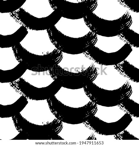 Seamless pattern with black brushstrokes in abstract shapes on white background. Abstract ink grunge texture. Vector illustration