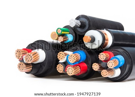 A large group of copper wires on a white background Royalty-Free Stock Photo #1947927139