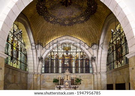 Interior of the Church of the Flagellation, a Roman Catholic church and Christian pilgrimage site in the Muslim Quarter of the Old City of Jerusalem, Second Station of the Cross on the Via Dolorosa
