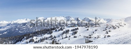 Snow capped mountains, Blackcomb and Whistler ski resort in British Columbia, Canada.