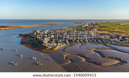 An aerial view of the marina at Felixstowe Ferry in Suffolk, UK Royalty-Free Stock Photo #1948009453