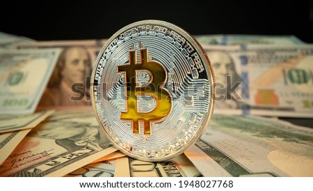 Crypto currency golden bitcoin  on obverse isolated on black background. illustration. Use for logos, print products, page and web decor or other design