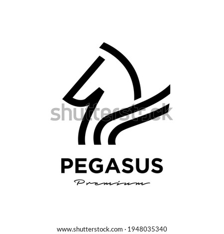 Pegasus Fly Horse, Black Horse, Design Inspiration Vector head Pegasus line logo