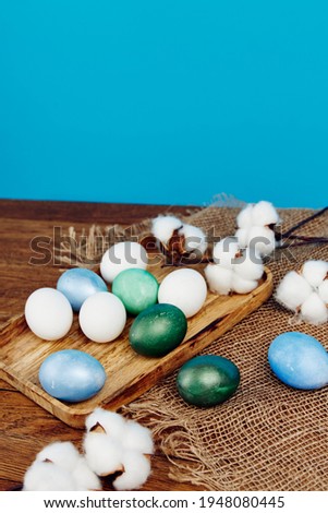 colorful eggs holiday easter church tradition blue background