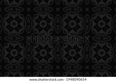 Volumetric convex black background. Ethnic African, Mexican, Native American style. 3d embossed geometric abstract ornament. Pattern for presentations, textiles, wallpaper.