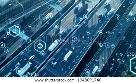 Transportation and technology concept. ITS (Intelligent Transport Systems). Mobility as a service. Telematics. Royalty-Free Stock Photo #1948091740