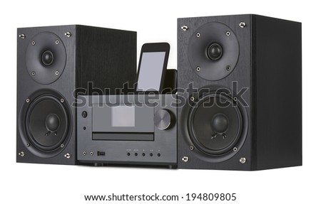 Network receiver system,digital usb, cd player and mp3 against white background Royalty-Free Stock Photo #194809805