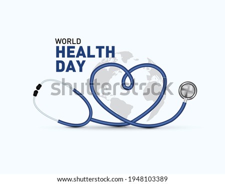 World Health Day Concept. Heart and stethoscope vector design. Vector illustration for World Health Day in gray background Royalty-Free Stock Photo #1948103389