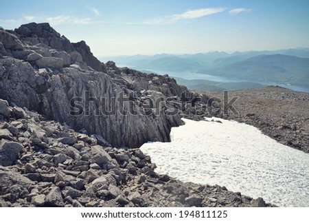 Filtered picture of path to the Ben Nevis summit - the highest mountain in the United Kingdom 