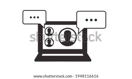 Communication Black and White Icon. Vector Isolated Illustration of a Laptop and a Videocall