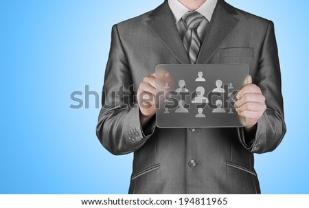 Businessman pressing modern social buttons