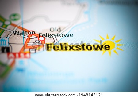 Felixstowe on a geographical map of UK Royalty-Free Stock Photo #1948143121