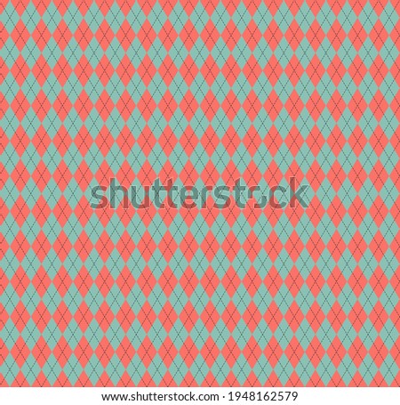 Easter Argyle plaid. Scottish pattern in red and green rhombuses. Scottish cage. Traditional Scottish background of diamonds. Seamless fabric texture. Vector illustration