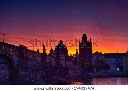 Charles bridge before dawn, Prague, Czech Republic