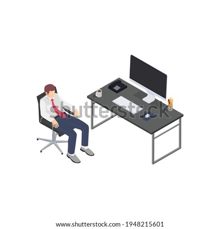 Professional burnout depression frustration isometric composition with business worker laid back vector illustration