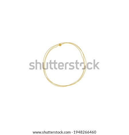 Golden circular outline vector image. Gold doodle grungy circles. Vector round curves. Logo element template. Editable geometric element isolated on white. Metal colors border rings.