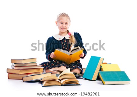 portrait girl with book isolated on white background
