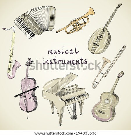 hand drawn set of classical musical instruments