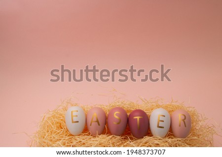 Easter eggs in a nest.Picture on a pink background with place for your text.