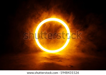Sci Fi modern. Futuristic smoke. Neon color geometric circle on a dark background. Round mystical portal. Royalty-Free Stock Photo #1948431526
