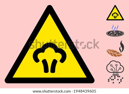 Vector steam flat warning sign. Triangle icon uses black and yellow colors. Symbol style is a flat steam hazard sign on a pink background. Icons designed for careful signals, road signs,