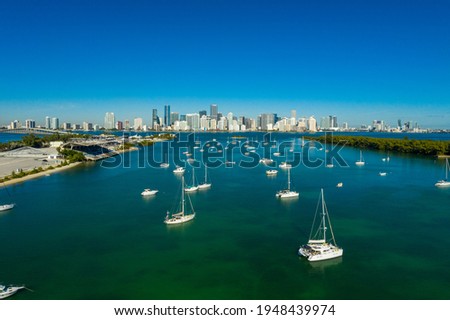 Aerial view of boats in Key Biscayne, Miami