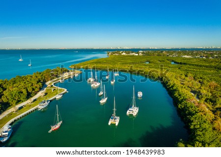 Aerial view of boats in Key Biscayne, Miami Royalty-Free Stock Photo #1948439983