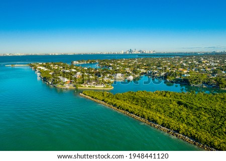 aerial drone view of wonderful mansions in Key Biscayne, Miami