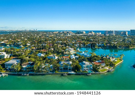 aerial drone view of wonderful mansions in Key Biscayne, Miami