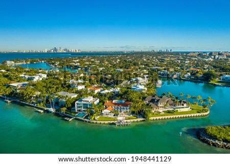 aerial drone view of wonderful mansions in Key Biscayne, Miami Royalty-Free Stock Photo #1948441129