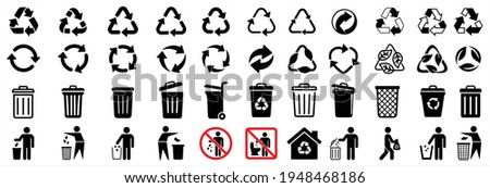 recycle icon and trash symbol, Recycling sign, Recycle symbol Isolated on white background. Vector illustration. Royalty-Free Stock Photo #1948468186
