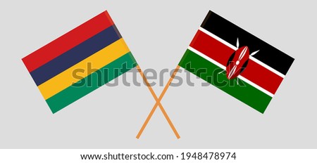 Crossed flags of Mauritius and Kenya. Official colors. Correct proportion