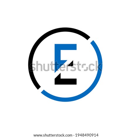 Letter E unique logo business or company cut circle design, vector template