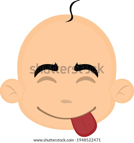 Vector emoticon illustration of a cartoon baby's head with a happy expression