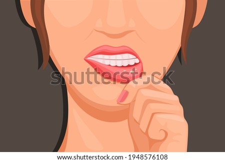 women touch lips sprue, symptoms of Stomatitis. health medical symbol illustration cartoon vector Royalty-Free Stock Photo #1948576108