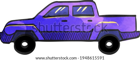 Car icon in color drawing. Truck, double cabin, 4x4, 4 wheel driver American