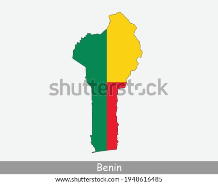 Benin Map Flag. Map of Benin with the Beninese national flag isolated on white background. Vector illustration