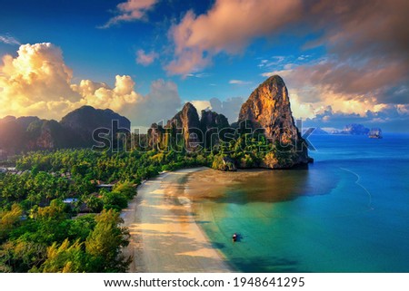 Aerial view of Railay beach in Krabi, Thailand. Royalty-Free Stock Photo #1948641295
