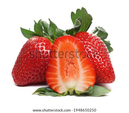 Fresh strawberry half isolated on white background