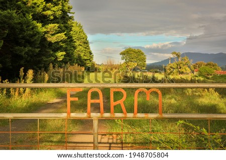 Iconic rural Australia - farm gate at sunrise.
